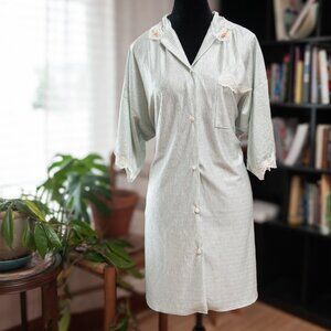 Vintage Pale Blue Crinkle Satin Nightgown Plus 1X Lace Trim Coquette Y2K Fairy